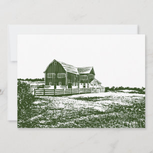 Cartão De Festividades Paisagem de campo com recortes de madeira casa de