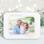Cartão De Festividades Paisagem de Foto de Natal Mal Minimalista<br><div class="desc">Natal simples | O cartão com fotos de Férias apresenta a sua foto em um quadro em forma de tíquete com um padrão verde de inverno no verso. Para uma personalização mais avançada deste design,  clique no BOTÃO FERRAMENTA DESIGN AZUL.</div>