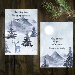 Cartão De Festividades Paisagem de Inverno em Aquarela Tons de Azul
