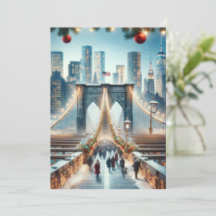 Cartão De Festividades Paisagem de Inverno. Ponte de Brooklyn - Nova York
