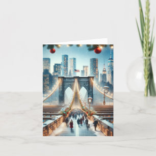 Cartão De Festividades Paisagem de Inverno. Ponte de Brooklyn - Nova York
