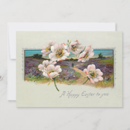Cartão De Festividades Paisagem do Felz pascoa de Vintage com os Blossoma
