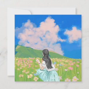 Cartão De Festividades Paisagem estética Garota com flores