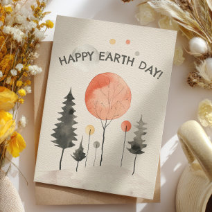 Cartão De Festividades Paisagem Florestal em Aquarela Feliz Dia da Terra