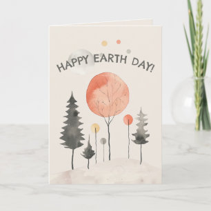 Cartão De Festividades Paisagem Florestal em Aquarela Feliz Dia da Terra