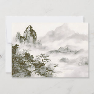 Cartão De Festividades Paisagem Minimalista de Montanha Zen com Tinta Neb