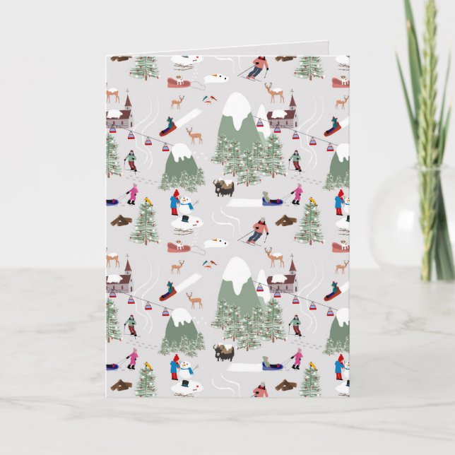 Cartão De Festividades Paisagem Montanhosa de Esqui na Neve (Frente)