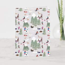 Cartão De Festividades Paisagem Montanhosa de Esqui na Neve