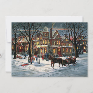 Cartão De Festividades Paisagem nevada de Natal vintage