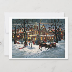 Cartão De Festividades Paisagem nevada de Natal vintage