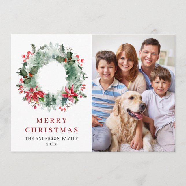 Cartão De Festividades Paisagem Terra Holly Berry Pine 3 PHOTO Saudação (Frente)