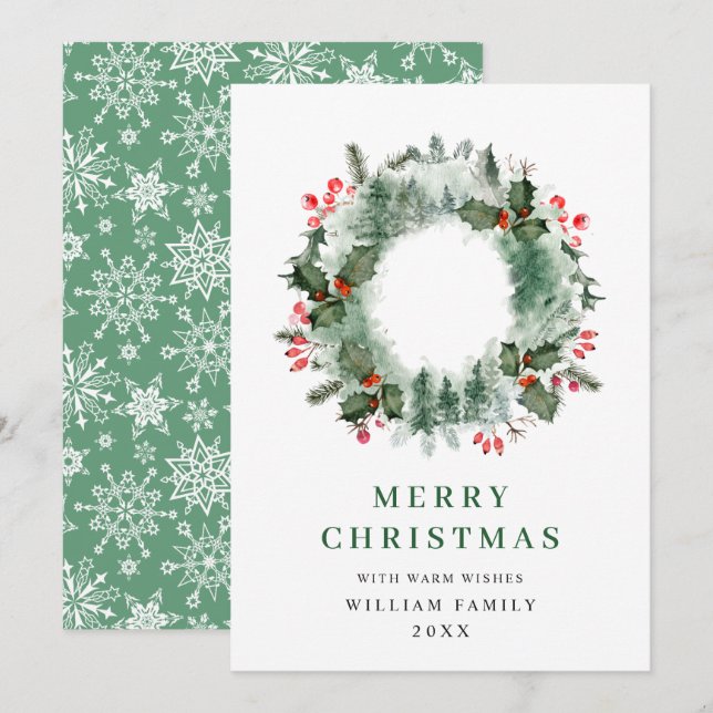 Cartão De Festividades Paisagem Terra Holly Berry Pine Natal (Frente/Verso)