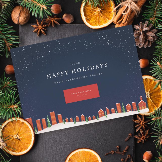 Cartão De Festividades Paisagem urbana de inverno da cidade Corporate (Criador carregado)