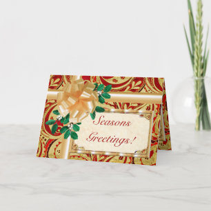 Cartão De Festividades Paisley Dourado vermelho