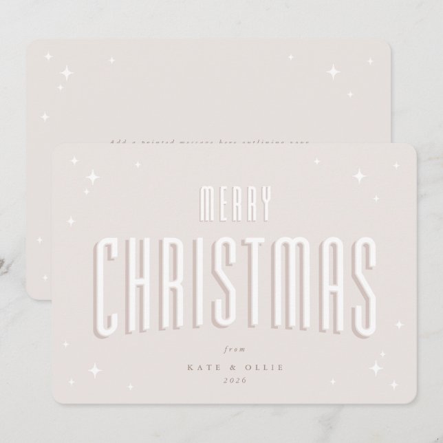 Cartão De Festividades Pale Pink Feliz Natal Estrelas Retro Flat (Frente/Verso)
