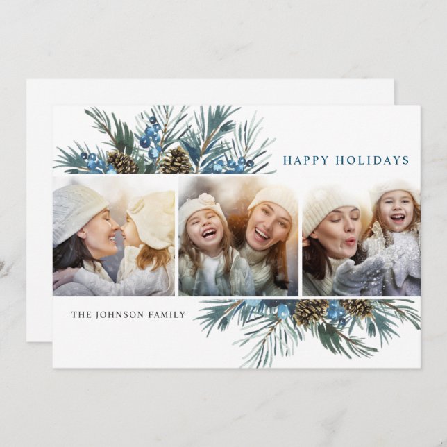 Cartão De Festividades Palheiro de Natal Elegante Cones 3 Saudação Fotogr (Frente/Verso)