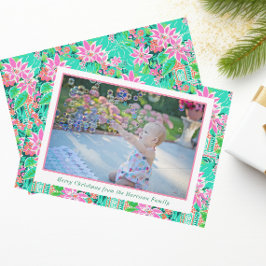 Cartão De Festividades Palm Beach Natal Pink Green Gingerbird Foto