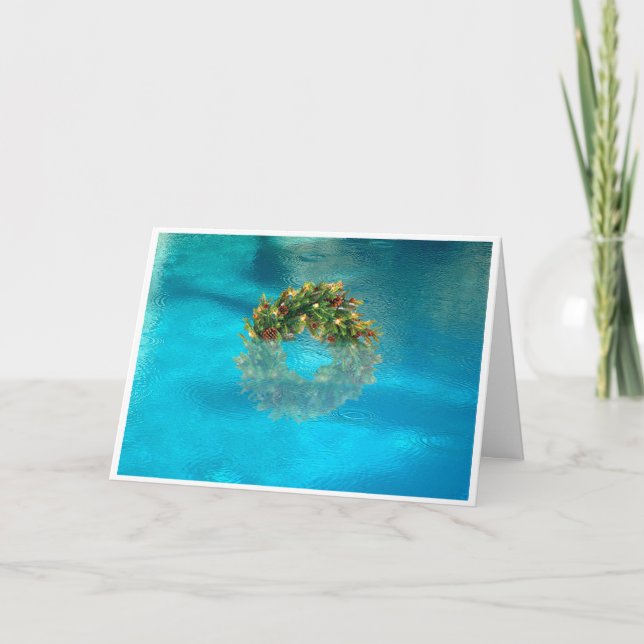 Cartão De Festividades Palm Springs Wreath in Pool Holiday Card (Frente)