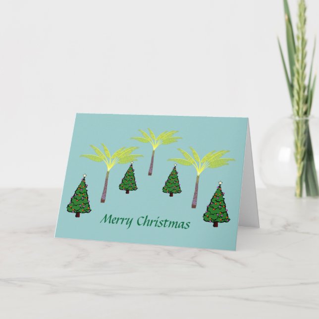 Cartão De Festividades Palmas e Árvores de Natal (Frente)