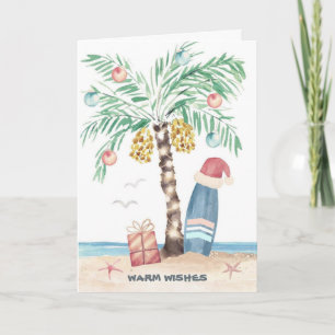 Cartão De Festividades Palmeira da Ilha do Natal Santa Surfista Praia Tro