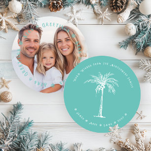 Cartão De Festividades Palmeiras Tropicais Mar & Saudações Foto de Natal