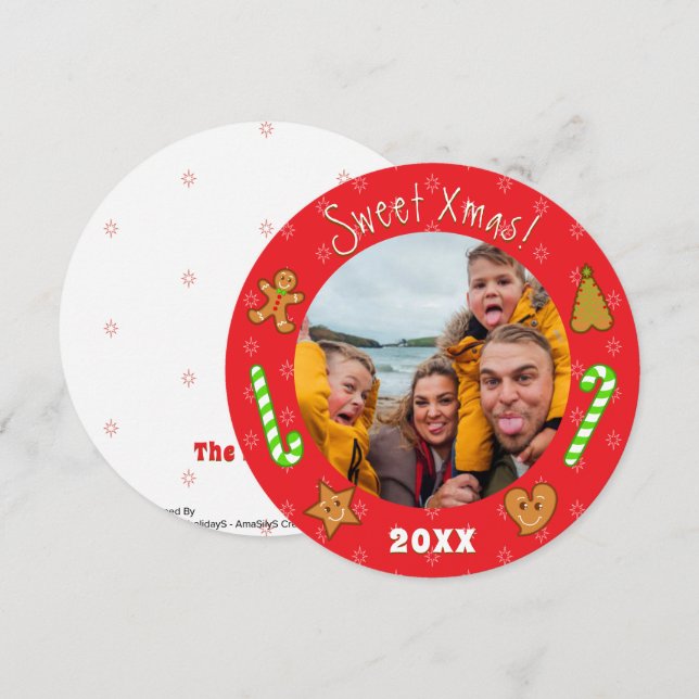 Cartão De Festividades Pals-Edit Text Photo-Red do Gingerpão XmaS doce (Frente/Verso)