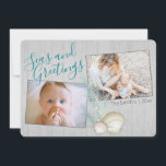 Cartão De Festividades Pampas Grass Rustic Beach Holiday Photo<br><div class="desc">Prados e conchas úmidos de Pampas,  cartão com fotos de feriado russo na praia com espaço para duas fotos familiares favoritas. As fontes e o texto de saudação e as fontes podem ser alterados como preferido.</div>