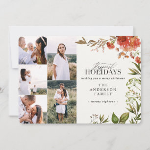 Cartão De Festividades Pancada de folhagem aquosa multifoto Natal
