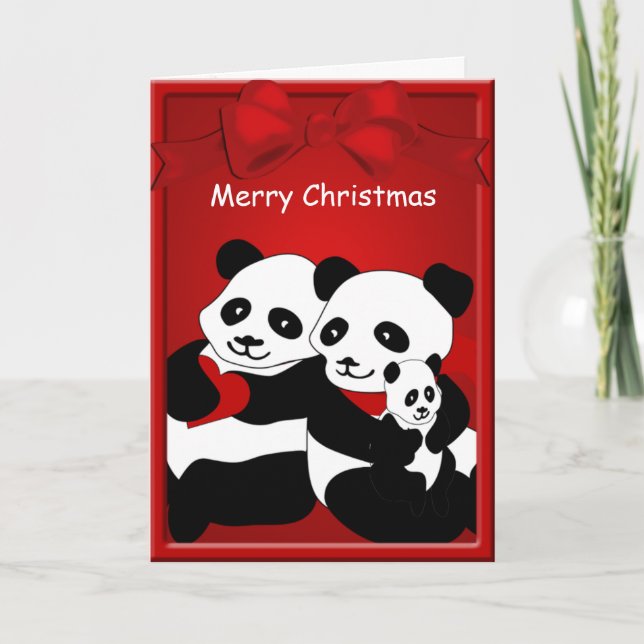 Cartão De Festividades Panda Bear Casal Bebê Feliz Natal Saudação (Frente)