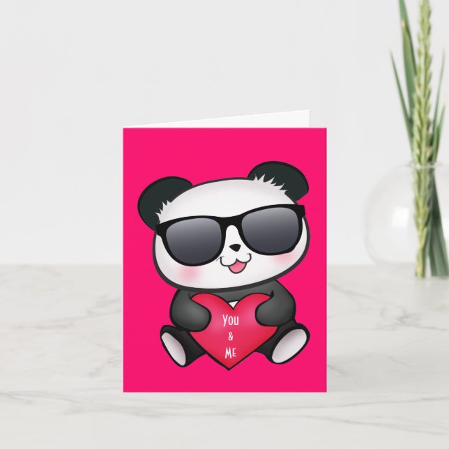 Cartão De Festividades Panda Bear Valentine's Day Card Personalize Heart (Frente)