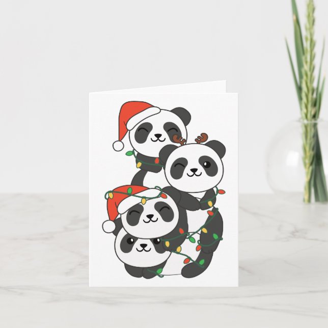 Cartão De Festividades Panda Natal Árvore Animais de Natal Pandas Holi (Frente)