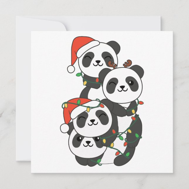 Cartão De Festividades Panda Natal Árvore Animais de Natal Pandas Holi (Frente)