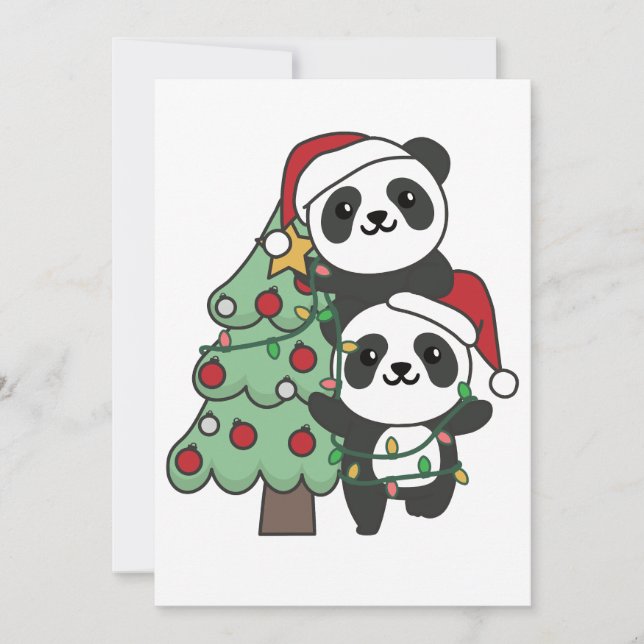Cartão De Festividades Panda Natal Árvore de Natal Pandas (Frente)