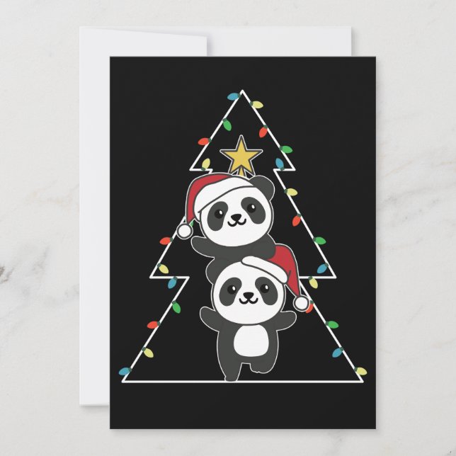 Cartão De Festividades Panda Natal Árvore de Natal Pandas (Frente)