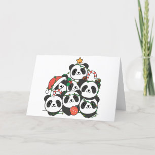 Cartão De Festividades Panda Natal Árvore Engraçado Natal Holida