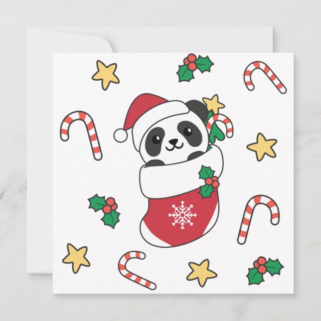 Cartão De Festividades Panda Natal Neve Animais de inverno Pandas (Frente)