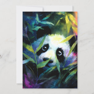 Cartão De Festividades Panda Peeking Bamboo Watercolor