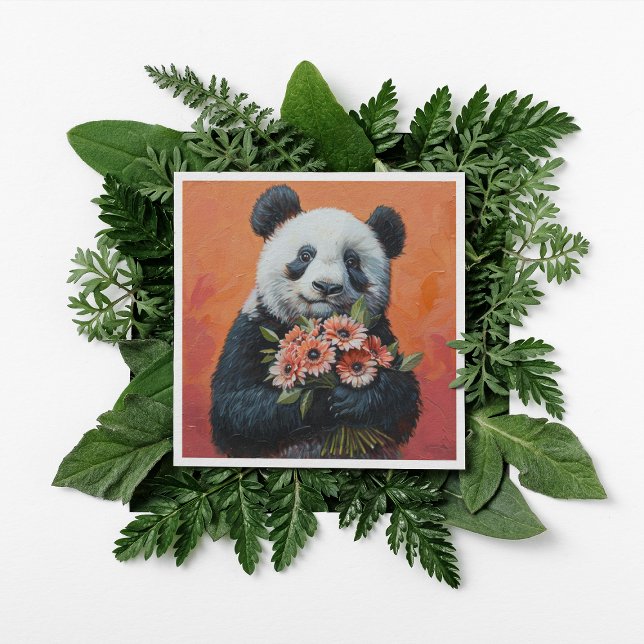 Cartão De Festividades Panda segurando flores, personalizável (Criador carregado)
