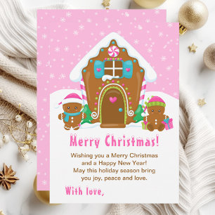 Cartão De Festividades Pão de Gengibre Casa Bright Rosa Feliz Feliz Natal