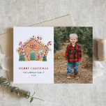 Cartão De Festividades Pão de Gengibre Festivo Foto Natal<br><div class="desc">Feliz Natal | Envie cartões de natal para a família e amigos com este cartão de Natal personalizável. Ele apresenta uma casa de pão de gengibre decorada com canas doces, hortelões, doces e muito mais. Personalize adicionando seus detalhes. Este cartão fotográfico de Natal está disponível em outros estoques de cartão....</div>