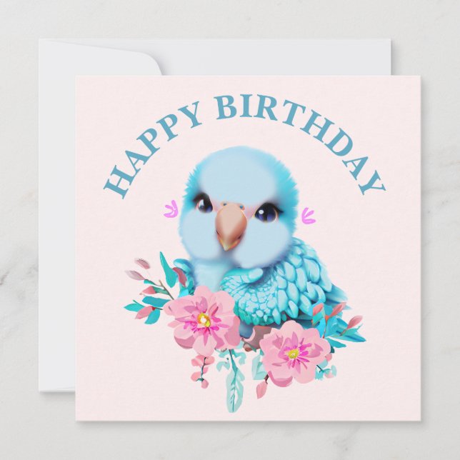 Cartão De Festividades Papagaio Azul, Bonito e Adorável (Frente)