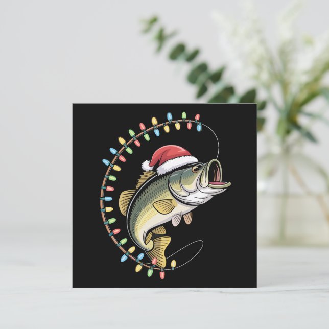 Cartão De Festividades Papai de Natal Peixe Basso Divertido Pesca Pescado (Em pé/Frente)
