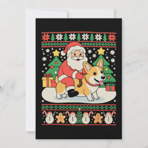 Cartão De Festividades Papai Noel a Cavalgar Corgi Cão Natal Feio Férias 