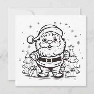 Cartão De Festividades Papai Noel Adorável para Colorir Arte Infantil de