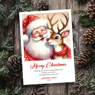 Cartão De Festividades Papai Noel Adorável Rudolph Natal Caprichoso 