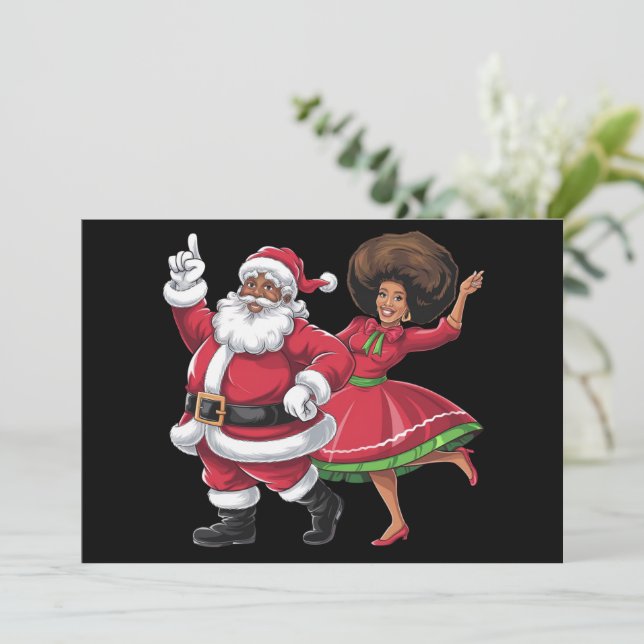 Cartão De Festividades Papai Noel africano Sra. Claus dançando Natal amer (Em pé/Frente)