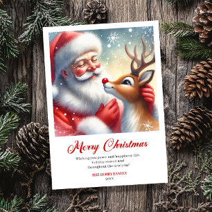Cartão De Festividades Papai Noel Alegre Com O Renas Saudação Divertida D
