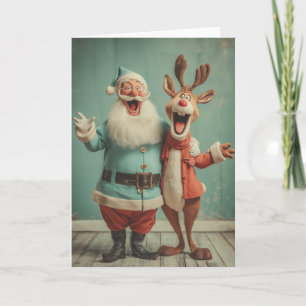 Cartão De Festividades Papai Noel Alegre e Rudolph Animam