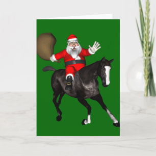 Cartão De Festividades Papai Noel Andando Cavalo Negro