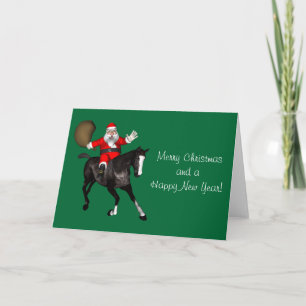 Cartão De Festividades Papai Noel Andando Cavalo Negro